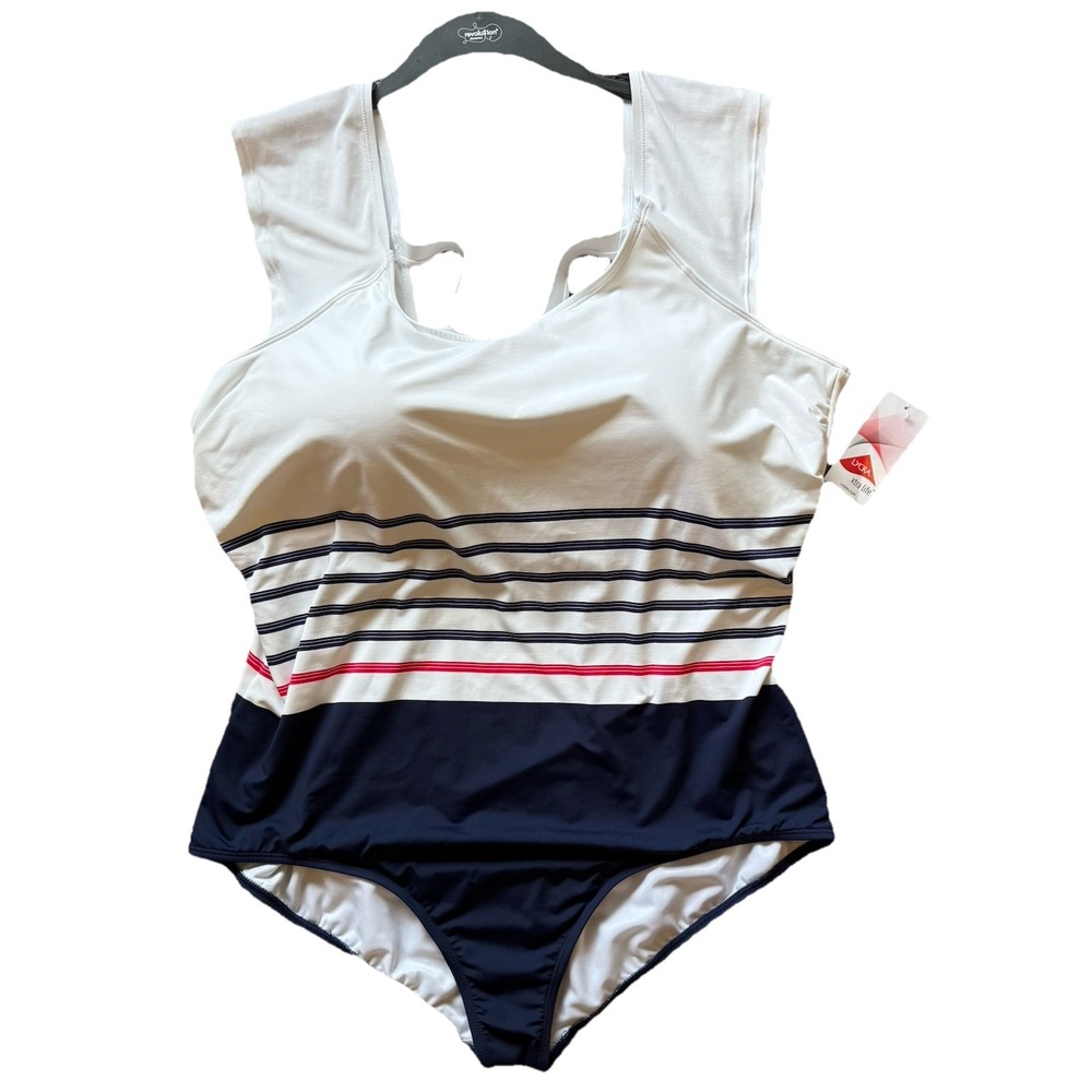 Women's Swimsuit plus 26W  cap sleeve 1 Pc Lands End Red/white/blue Stripe